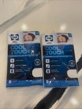NWT Sealy Elite Cool Touch Zippered Pillow Protector - White 2 PACK